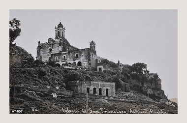 Foto - Postal Atlixco, Puebla,Iglesia de San Francisco,1910 aproximada