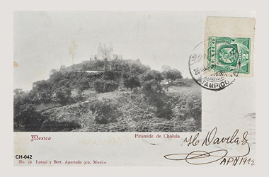 Foto - Postal Cholula, Puebla,Pirámide y Santuario de los Remedios,1904 aproximada