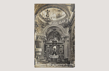 Foto - Postal Cholula, Puebla,Santuario de los Remedios. Interior. Altar principal.,1910 aproximada