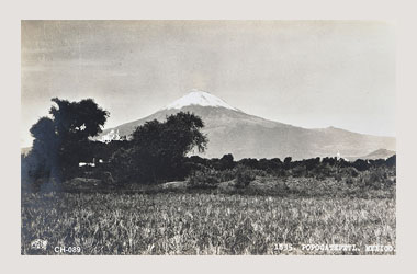 Foto - Postal Cholula, Puebla,Volcán Popocatepetl,1930 aproximada