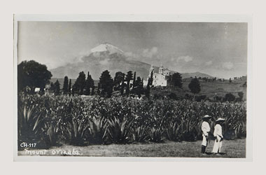 Foto - Postal Cholula, Puebla,Volcán Popocatépetl,1934 aproximada