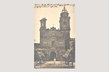 Foto - Postal San Francisco Acatepec, Cholula, Puebla,Iglesia de San Francisco Acatepec.,1913 aproximada