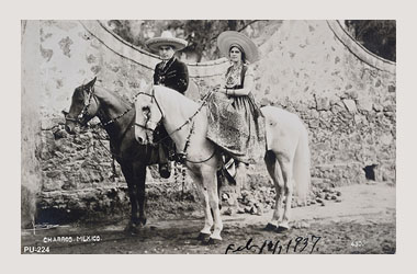 Foto - Postal Puebla, Puebla,Plaza de Charros,1937-02-14 exacta